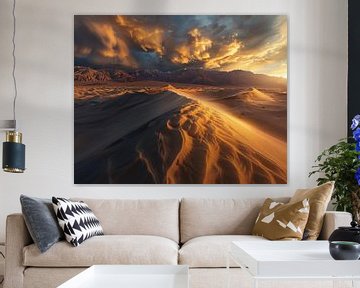 Woestijnpanorama op het gouden uur van fernlichtsicht