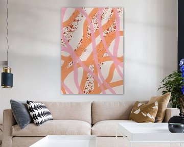 Abstract shapes and lines in pastels. Orange and pink. by Dina Dankers