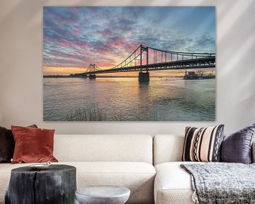 Rhine bridge Krefeld-Uerdingen at sunrise by Michael Valjak