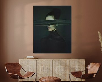 Portrait d'art contemporain en noir et néon sur Carla Van Iersel
