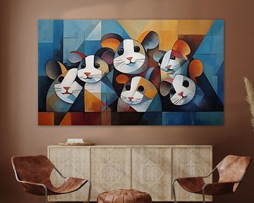 Panorama abstrait de hamsters cubistes sur TheXclusive Art