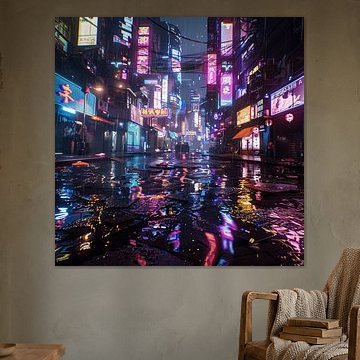 Een cyberpunnk stadslandschap