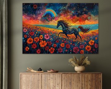 L'ivresse des couleurs dans la danse des fleurs - Cheval vivant dans une mer de fleurs