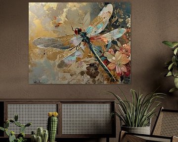 Libelle Kunstwerk | Goldene Libelle von Wunderbare Kunst