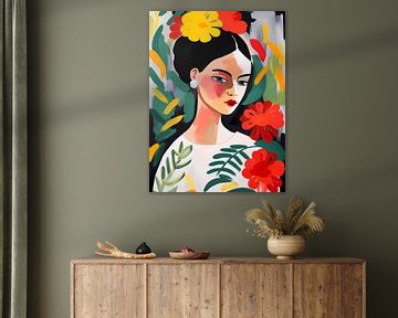 Frida avec des fleurs sur haroulita