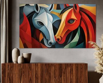 Abstracte paarden kubisme panorama van TheXclusive Art