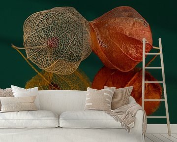 Chic square: So happy together: 2 lanterns with petrol background by Marjolijn van den Berg