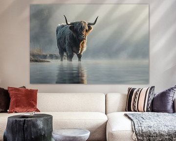 Scottish Highlander Bathing in Middle Delfland by Karina Brouwer