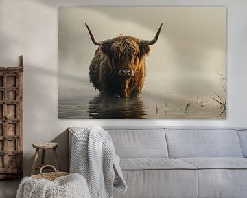 Scottish Highlander Bathing in Broekpolder by Karina Brouwer