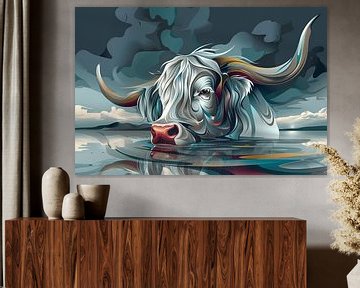 Azure Serenity: Een Abstracte Ode aan de Schotse Hooglanders van Karina Brouwer