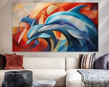 Abstracte dolfijnen kubisme panorama van TheXclusive Art
