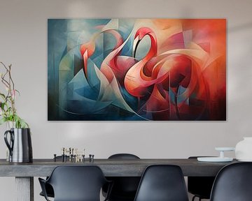 Abstracte flamingo's kubisme panorama van TheXclusive Art