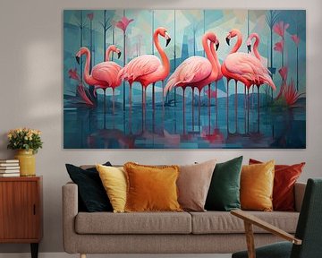 Abstracte flamingo's panorama van TheXclusive Art