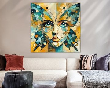 Vlinder in vrouwengezicht Pop Art stijl van Betty Maria Digital Art