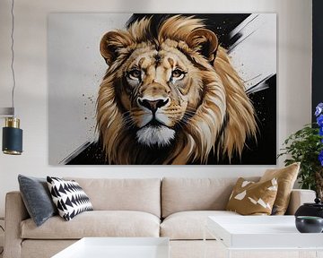 Portrait hyperréaliste d'un lion majestueux sur De Muurdecoratie