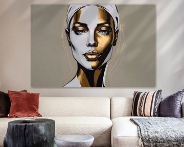 Gold Accents on Modern Female Portrait by De Muurdecoratie