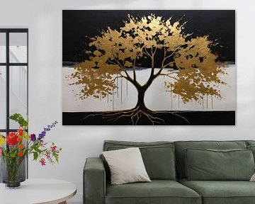 Golden tree against night sky by De Muurdecoratie