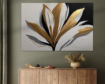 Golden Blossom on Abstract White by De Muurdecoratie