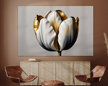 Goldakzente auf monochromer Tulpe' von De Muurdecoratie