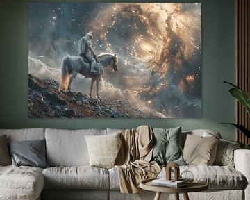 Astronaut te paard in een surrealistisch melkweglandschap van Felix Brönnimann