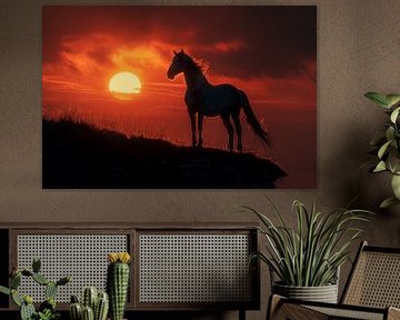 Pferd Silhouette Vor Sonnenuntergang Auf Einem Hügel von Felix Brönnimann