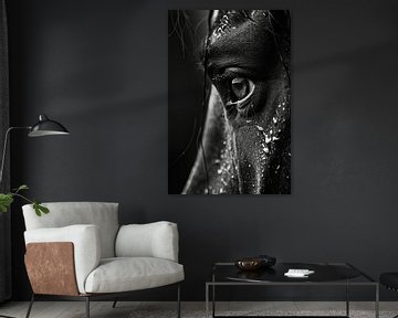 Close-up van een paardenoog in zwart-wit van Poster Art Shop