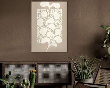 Grafische kunst Dansende Plant – Beige – Woonkamer & Slaapkamer - Minimalistisch interieur – Abstract van Design by Pien