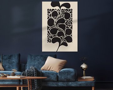 Grafik Tanzende Pflanze - Schwarz Beige - Wohnzimmer & Schlafzimmer - Minimalistische Einrichtung - Abstrakt von Design by Pien