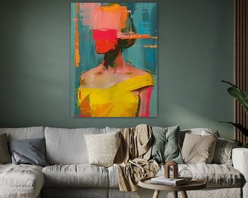 Portrait abstrait moderne aux couleurs vives du néon sur Carla Van Iersel