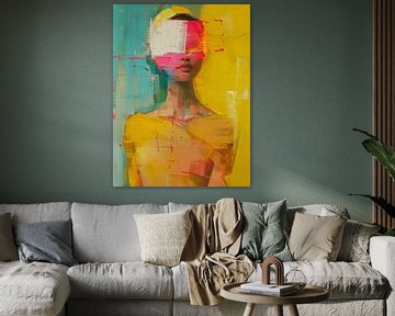 Modern abstract portrait in bright neon colours by Carla Van Iersel
