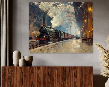 Station with steam train by Kees van den Burg