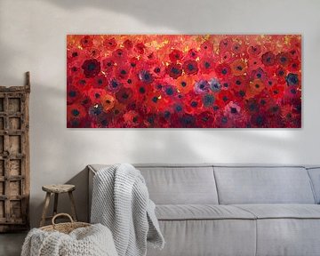 Bloemen panorama in rood en paars van True Nature Art