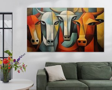 Vaches abstraites cubisme panorama sur TheXclusive Art