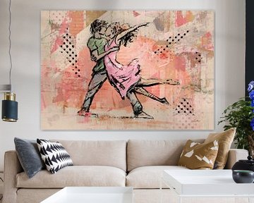 Dancing couple - colourful digital artwork in street art style by Emiel de Lange