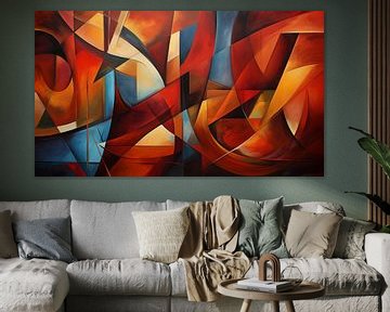Abstracte vormen blauw-rood-bruin panorama van TheXclusive Art