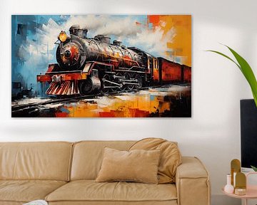 Panorama abstrait d'une locomotive à vapeur sur TheXclusive Art