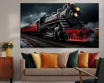 Locomotief rood-zwart panorama van TheXclusive Art