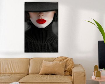 Frau mit Hut und roten Lippen von Egon Zitter
