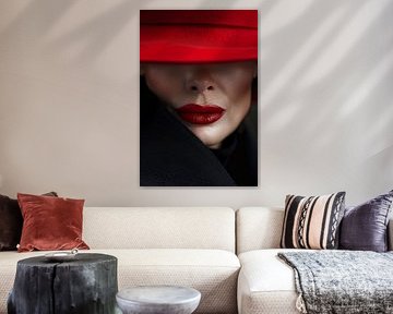 vrouw met hoed en rode lippen
