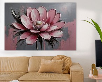 Modern Pink Flower with Silver Highlights by De Muurdecoratie