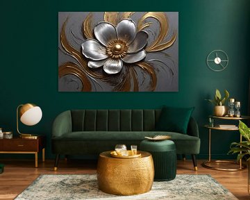 Gold und Silber Blume in Relief von De Muurdecoratie