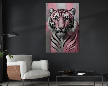 Abstract Pink and Silver Tiger Painting by De Muurdecoratie