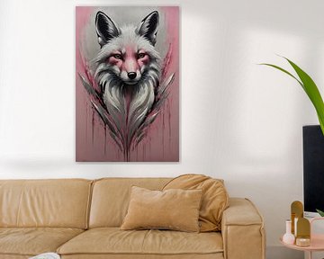 Abstract fox in pink and silver by De Muurdecoratie