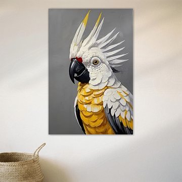Élégant cacatoès à crête jaune dans l'art moderne sur Art & Soul Creations