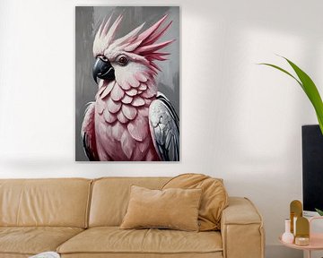 Pink cockatoo in artistic modernity by De Muurdecoratie