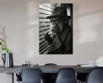 Elegante aapmens genietend van een sigaret - Monochroom van Felix Brönnimann