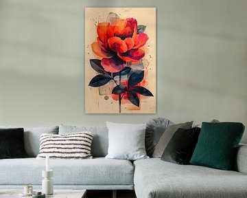 Abstracte pioenbloem in warme kleuren met artistieke uitsnijdingen van Poster Art Shop