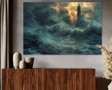 Nordsee Dramatische Szene mit stürmischen Wolken und Leuchtturm von Felix Brönnimann
