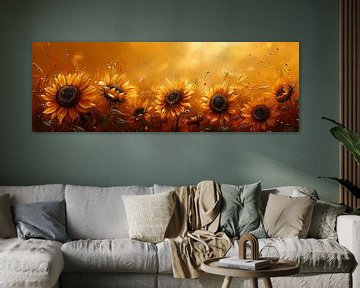 Tournesols dorés abstraits avec flambeaux artistiques dynamiques sur Felix Brönnimann