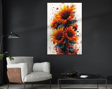 Abstracte interpretatie met levende zonnebloemen van Felix Brönnimann